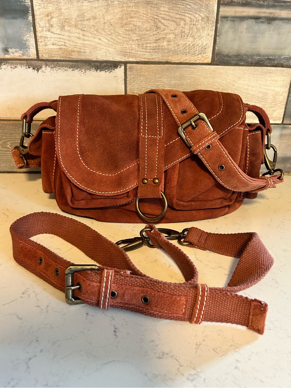 Free People Wylie Suede Saddle Shoulder Crossbody Bag in Rust - Picture 3 of 16